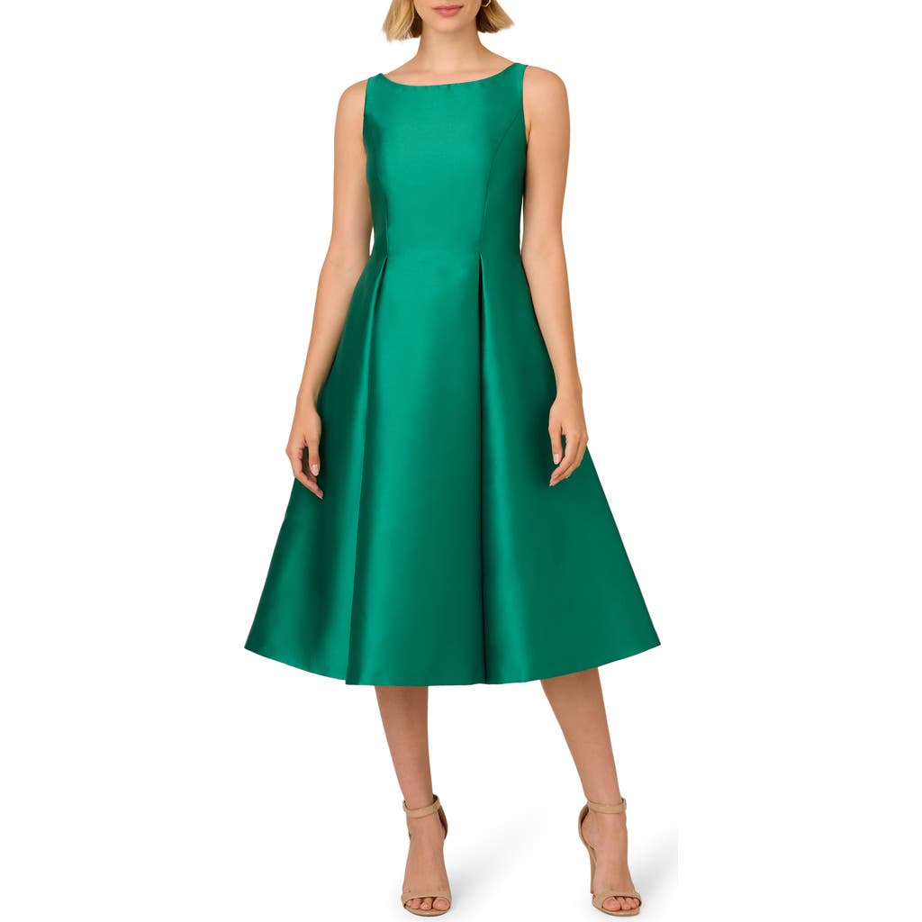 Adrianna Papell Sleeveless Mikado Fit & Flare Midi Dress in Vivid Emerald