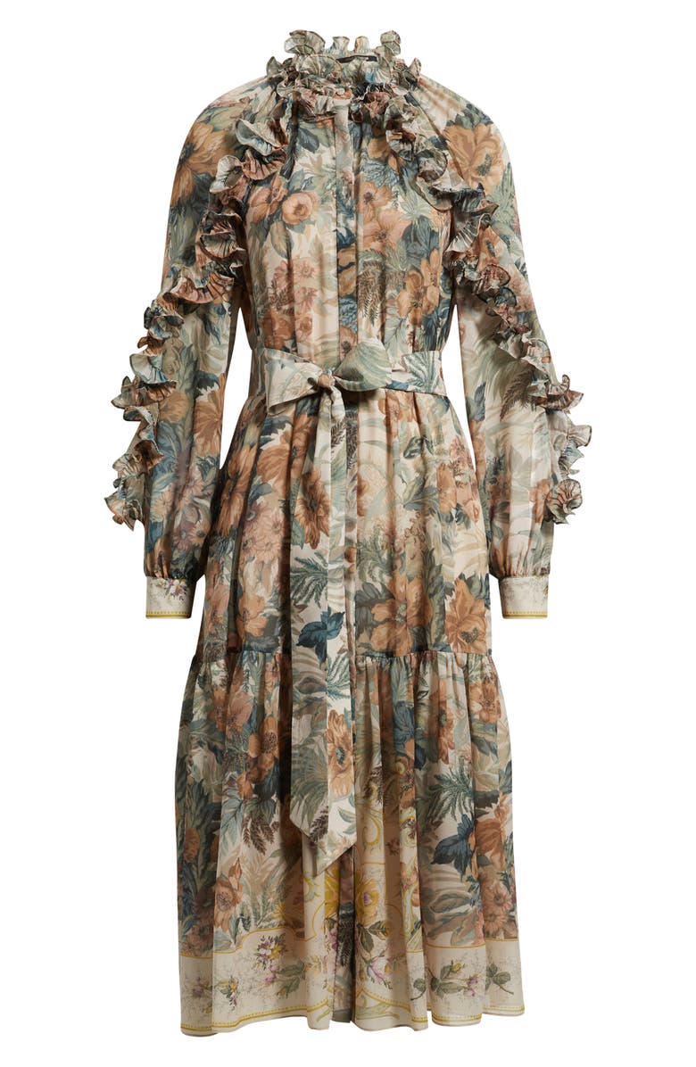 KOBI HALPERIN Amanda Floral Print Tie Waist Long Sleeve Midi Dress, Alternate, color, Rose Multi