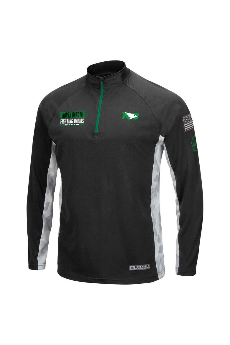 Men's Colosseum Black/Camo North Dakota OHT Military Appreciation Snow Cruise Raglan Quarter-Zip Top, Alternate, color, Black