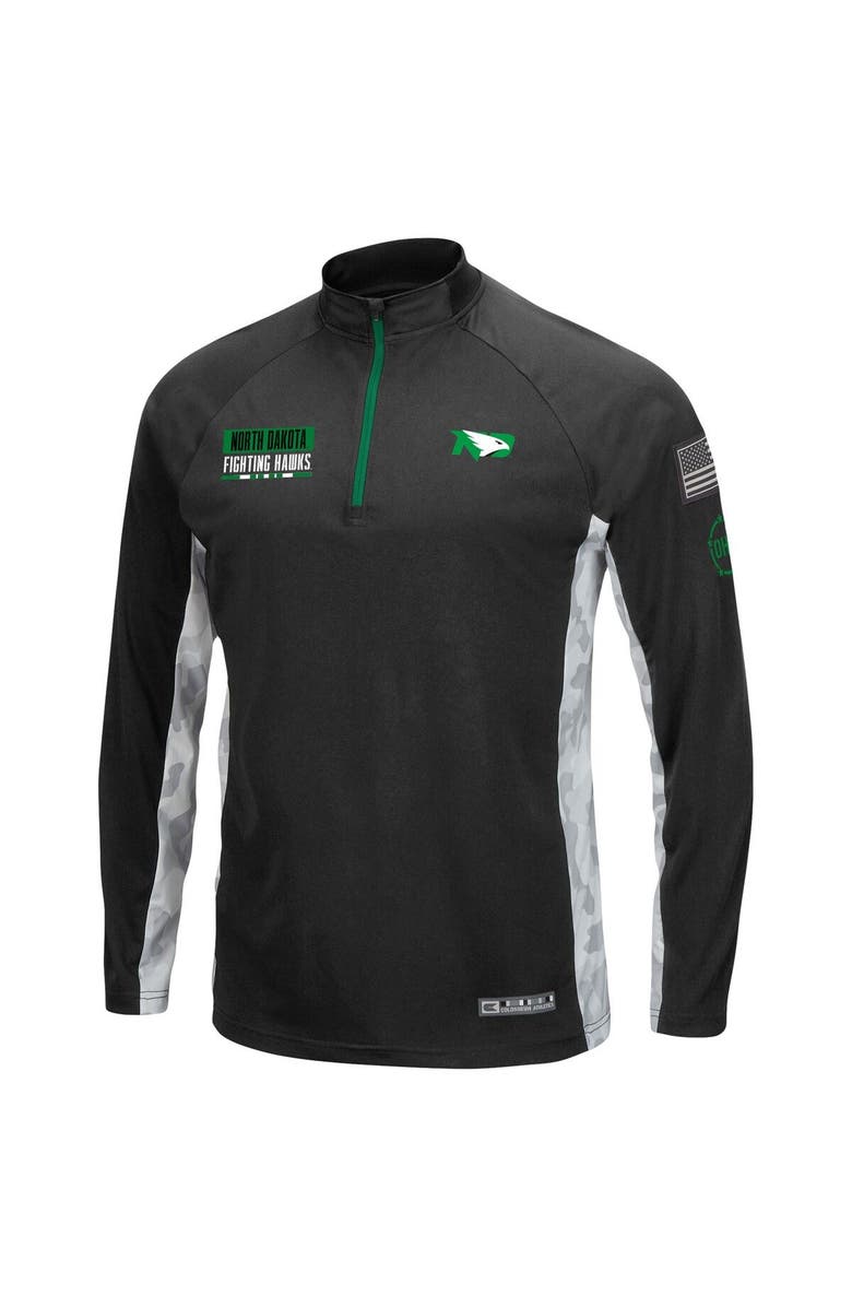 COLOSSEUM Men's Colosseum Black/Camo North Dakota OHT Military Appreciation Snow Cruise Raglan Quarter-Zip Top, Alternate, color, 
