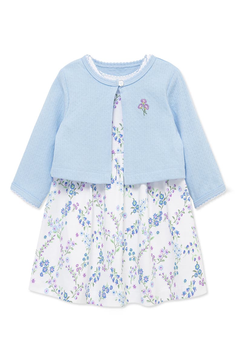 Little Me Trellis Dress, Cardigan & Bloomers Set, Alternate, color, Floral