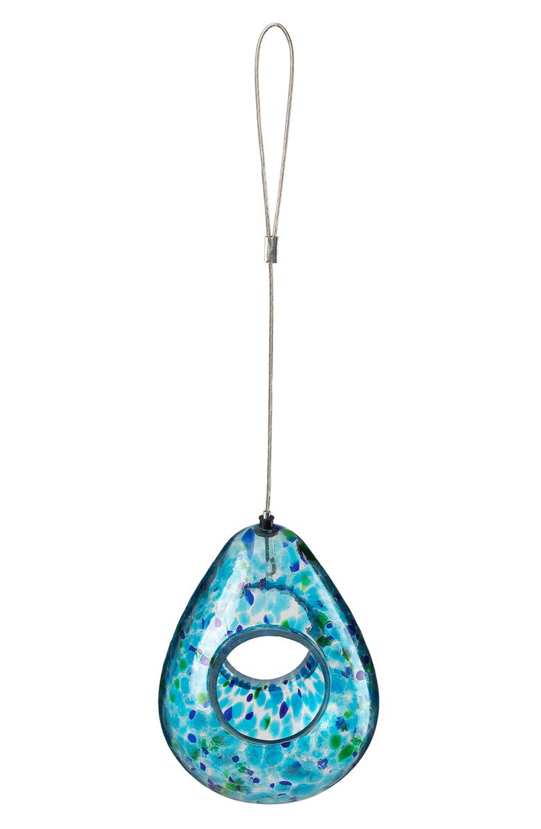 Glitzhome 6.75"H Glass Water Drop Hanging Multi Dots Birdfeeder, Alternate, color, Blue