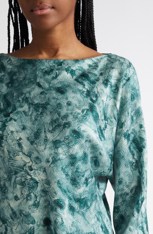 Lafayette 148 New York Bateau Neck Dolman Sleeve Stretch Silk Blouse In Deep Malachite Multi