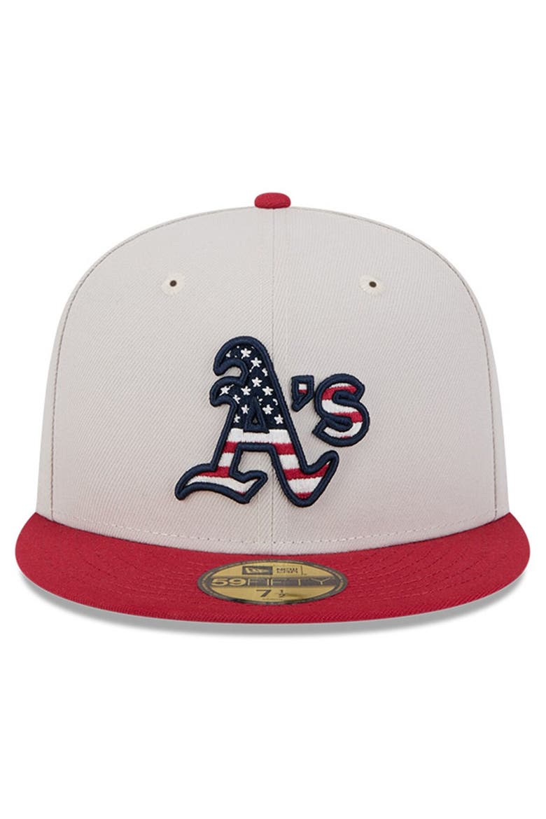 Men's New Era Khaki/Red Athletics 2024 Fourth of July 59FIFTY Fitted Hat, Alternate, color, Khaki