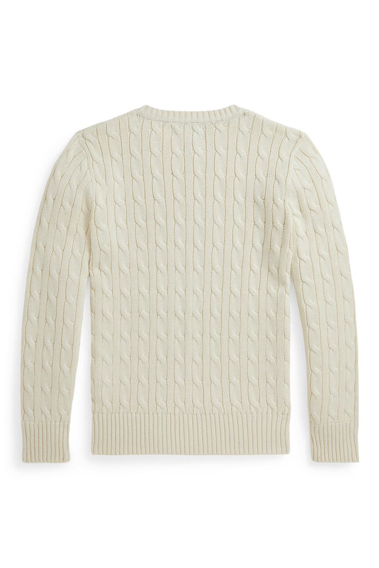 Kids' Cabled Cotton Crewneck Sweater, Alternate, color, CREAM