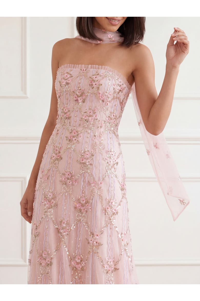 Lovers Lace Strapless Evening Gown, Alternate, color, Dusk Pink