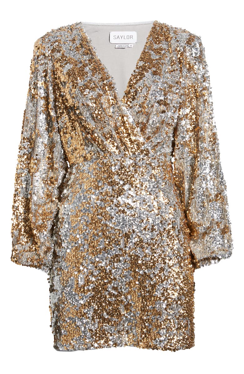 Saylor Rina Long Sleeve Metallic Sequin Minidress, Alternate, color, 