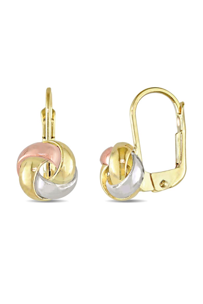 Love Knot Leverback Earrings 10k, Main, color, 10k Tri-Color Gold