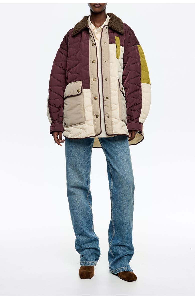 Bimba y Lola Multicolor Patchwork Padded Jacket, Main, color, Burgundy