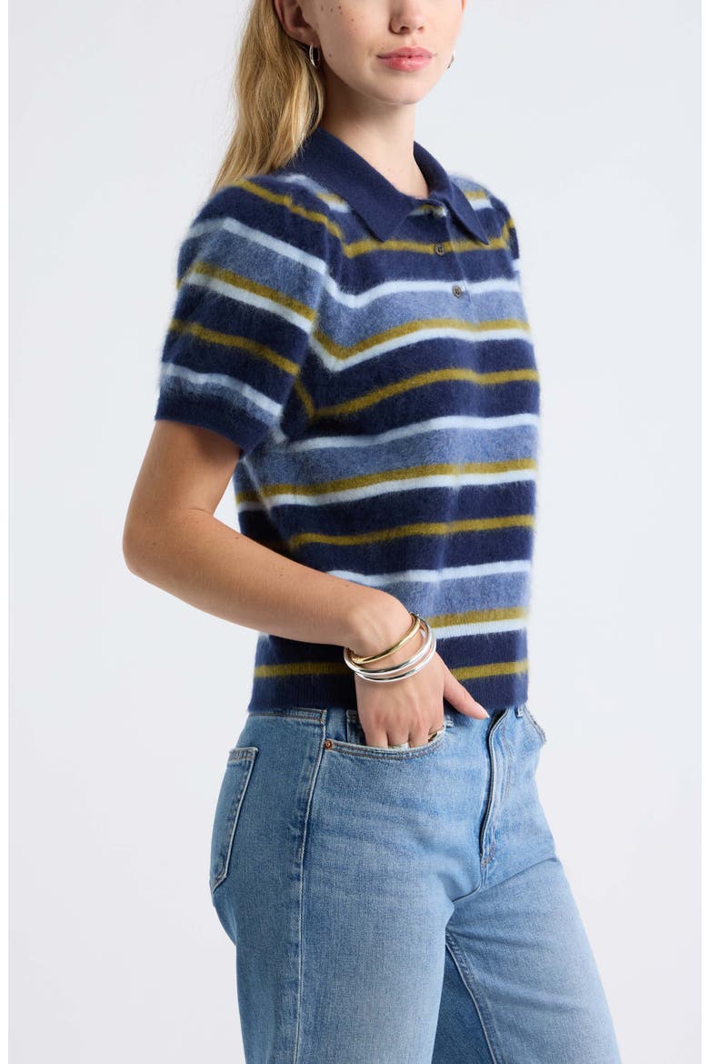 Brushed Wool & Cashmere Blend Polo Sweater, Alternate, color, BLUE MULTI STRIPE