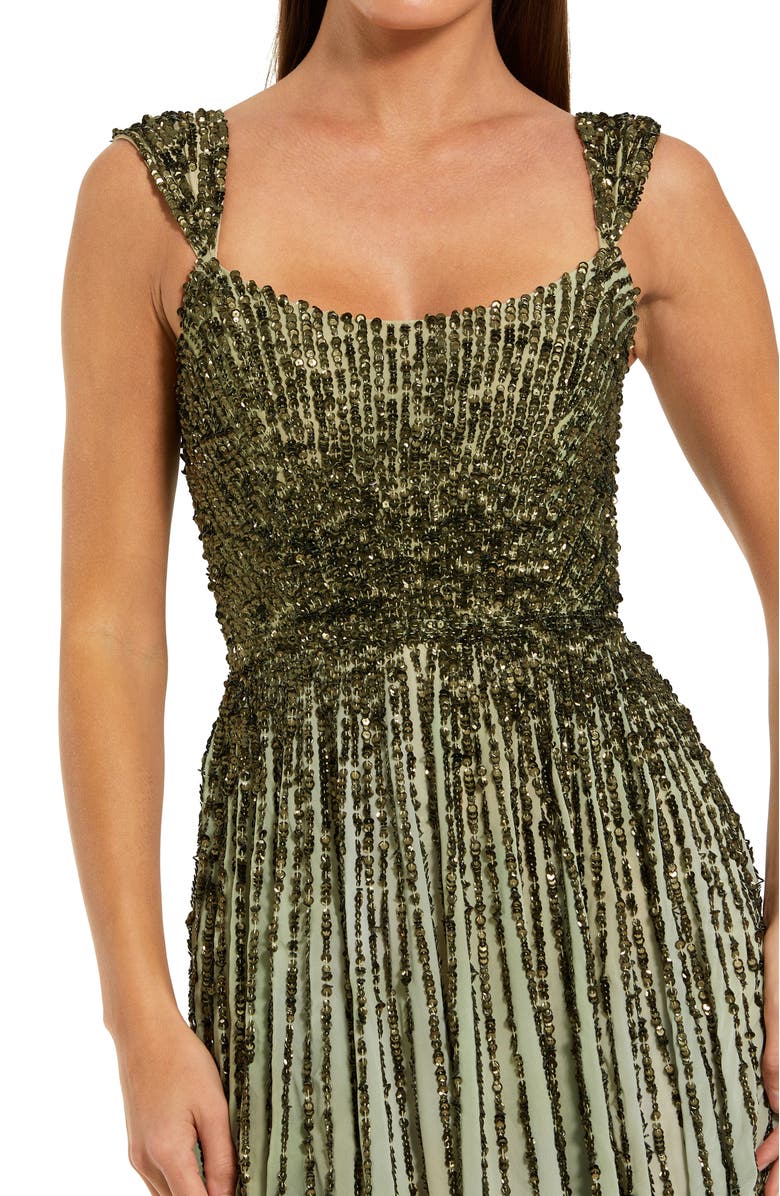 Mac Duggal Cap Sleeve Ombre Mesh Scoop Neck A Line Gown, Alternate, color, Patina Green