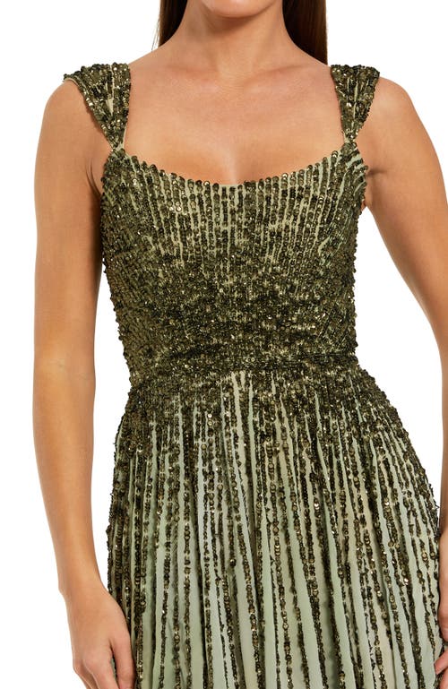 Mac Duggal Cap Sleeve Ombre Mesh Scoop Neck A Line Gown In Multi