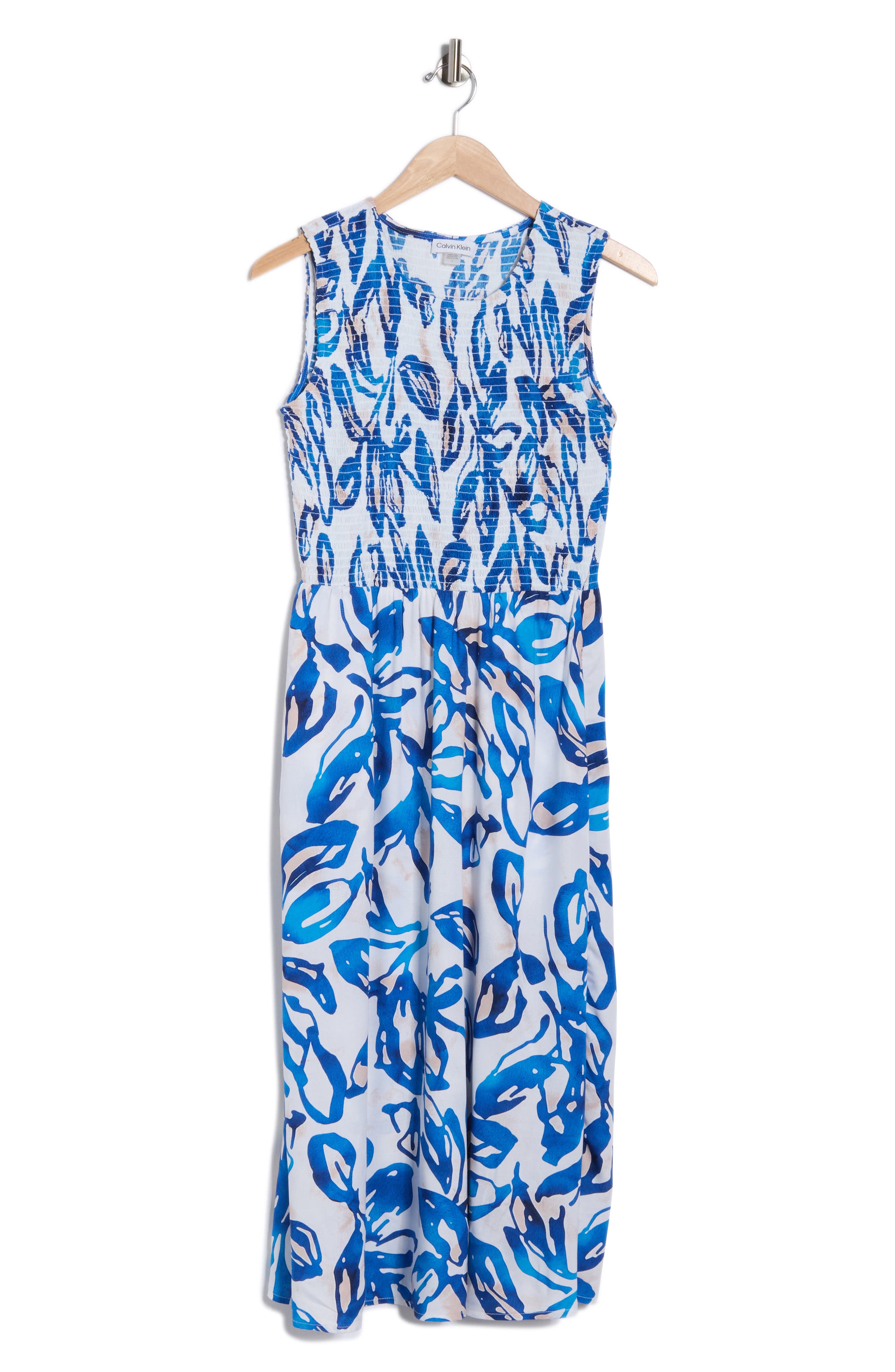 Calvin Klein Smocked Sleeveless Midi Dress