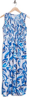 Calvin Klein Smocked Sleeveless Midi Dress