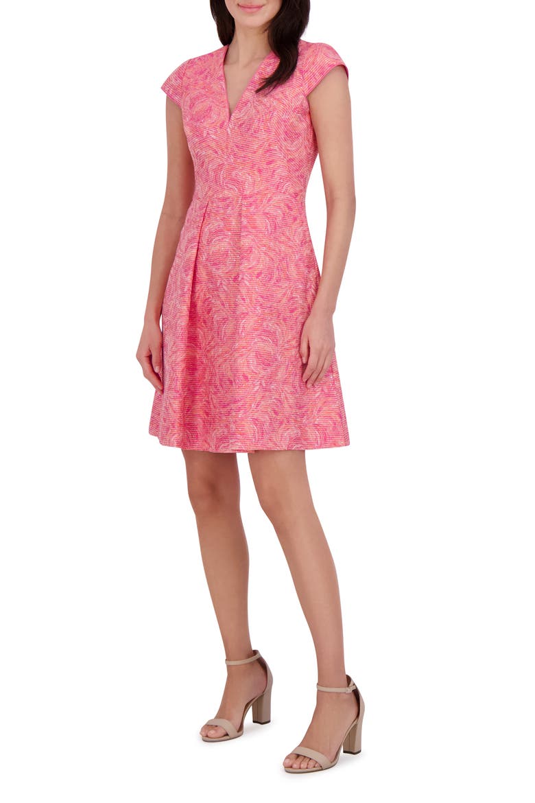Metallic Floral Jacquard Fit & Flare Dress, Alternate, color, PINK