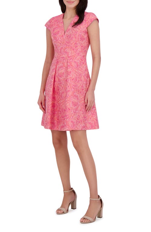 Vince Camuto Metallic Floral Jacquard Fit & Flare Dress In Pink