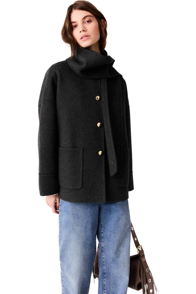Coat with removable scarf, Alternate, color, Grey