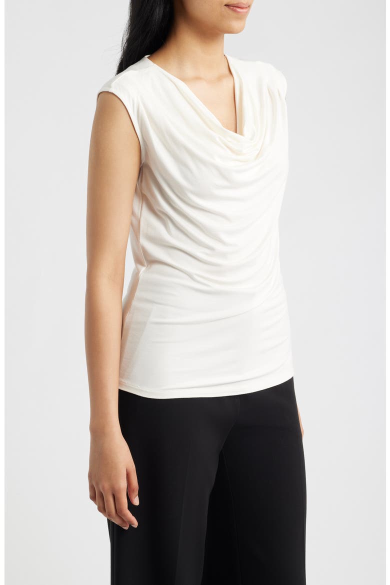 Pleated Cowl Neck Extended Shoulder Top, Alternate, color, WHITE DOVE