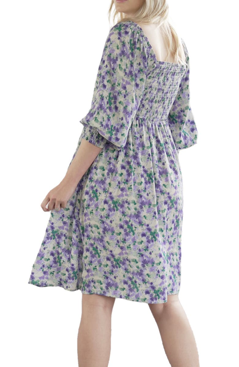 Angel Maternity Smocked Off the Shoulder Long Sleeve Maternity Dress, Alternate, color, Purple Flora