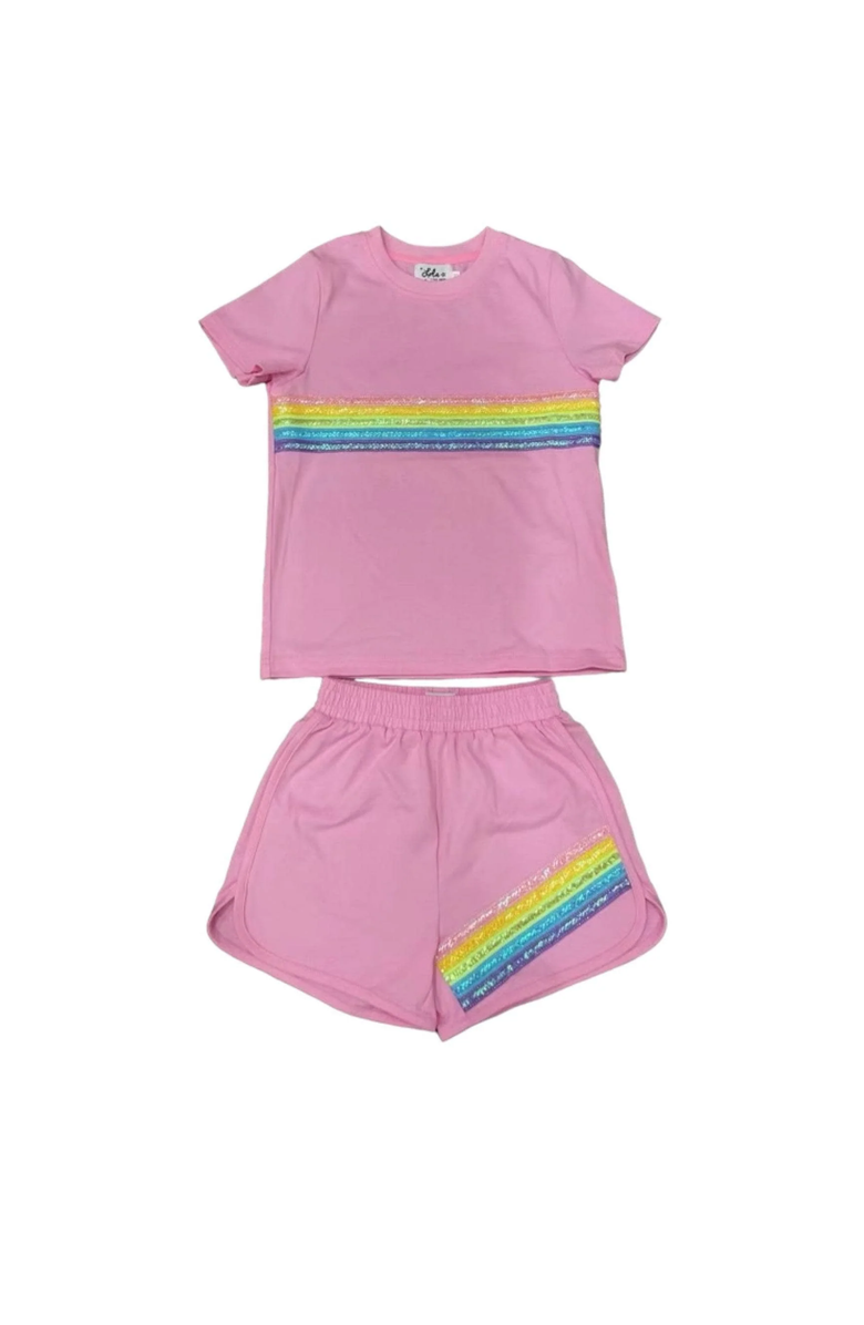Lola + The Boys Rainbow Sequin Short Set, Main, color, Pink
