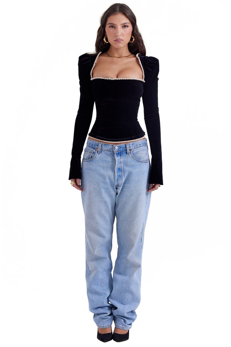 Noa Puff Shoulder Velvet Top, Alternate, color, BLACK