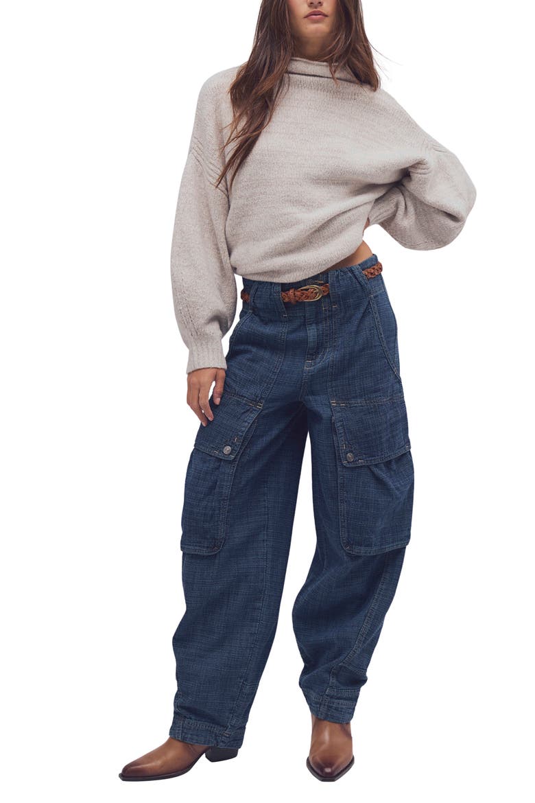 Brentwood Mid Rise Cargo Jeans, Alternate, color, ATLANTIC