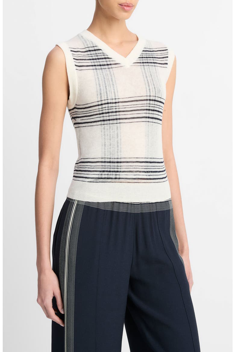 Plaid V-Neck Wool Sweater Vest, Alternate, color, OFF WHITE/COASTAL