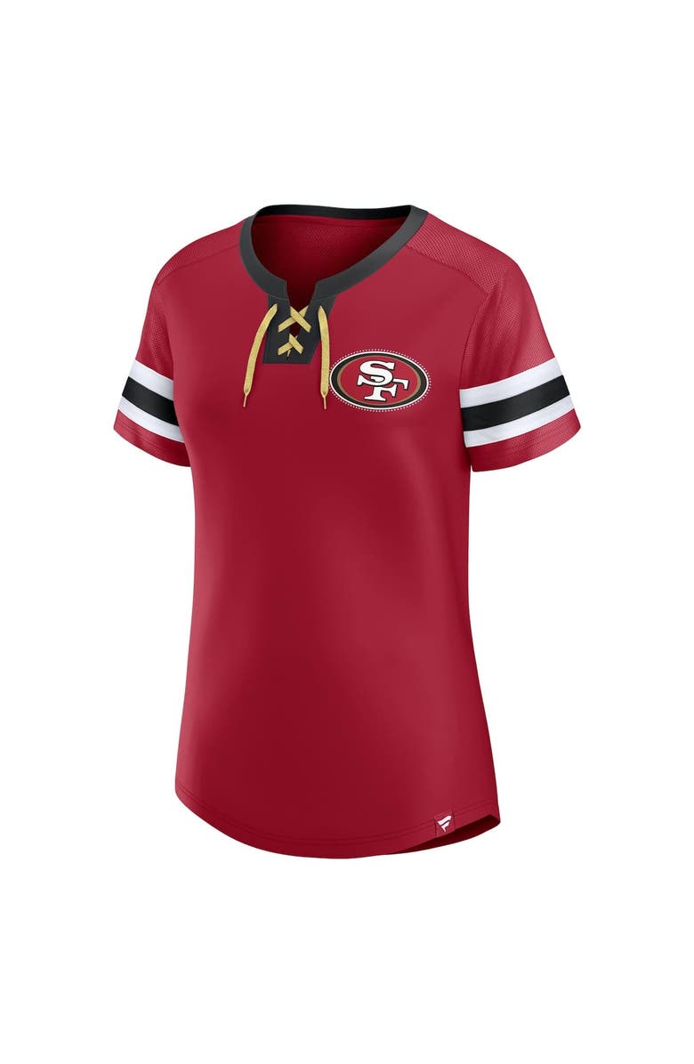 FANATICS Women's Fanatics Scarlet San Francisco 49ers Lace-Up Bling T-Shirt, Alternate, color, Scarlet