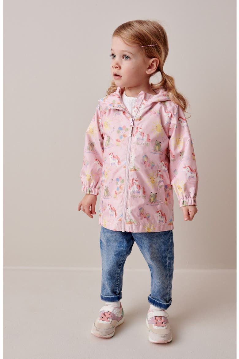 Kids' Water Resistant Hooded Jacket, Alternate, color, PINK UNICORN