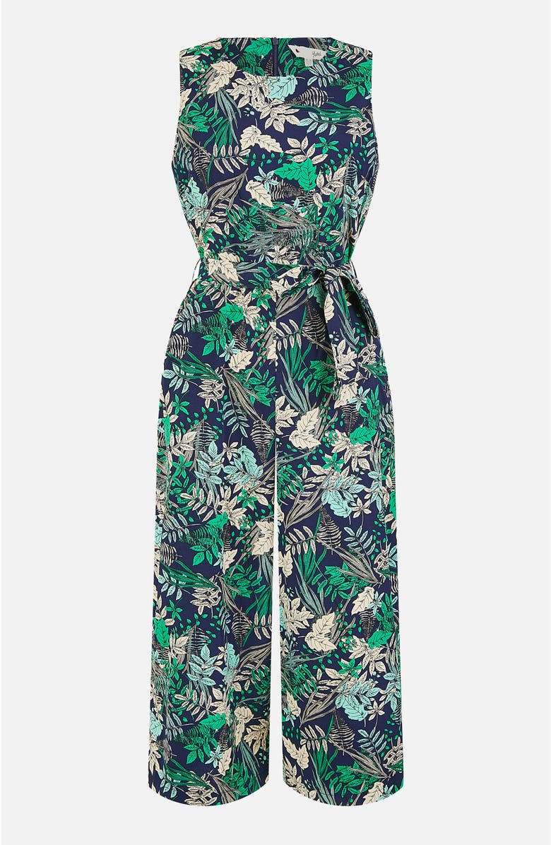 Yumi Sleeveless Leaf Print Culotte Jumpsuit, Alternate, color, Navy