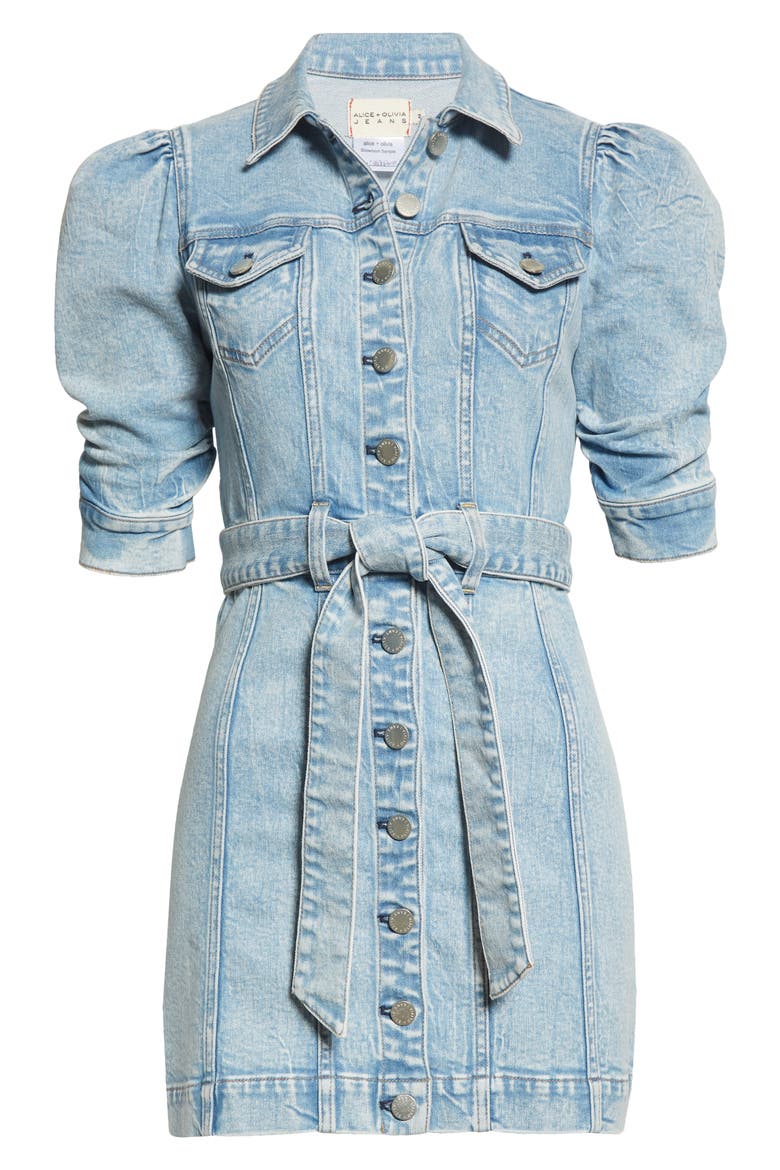 Magali Puff Sleeve Stretch Cotton Denim Dress, Alternate, color, ROCKY BLUES LIGHT