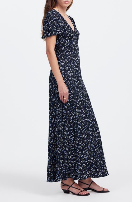 Shop Madewell Floral Seamed Flutter Sleeve Maxi Dress In Vintage Ditsy Pear Accent