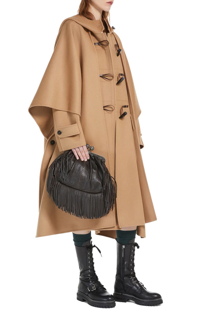 Weekend Max Mara Nico Stretch Wool Layered Cape Sleeve Coat, Alternate, color, Camel