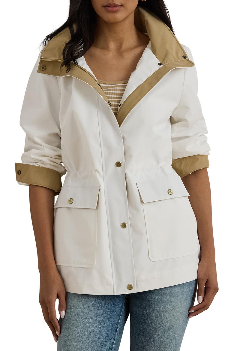 Hooded Contrast Trim Windbreaker, Main, color, WHITE