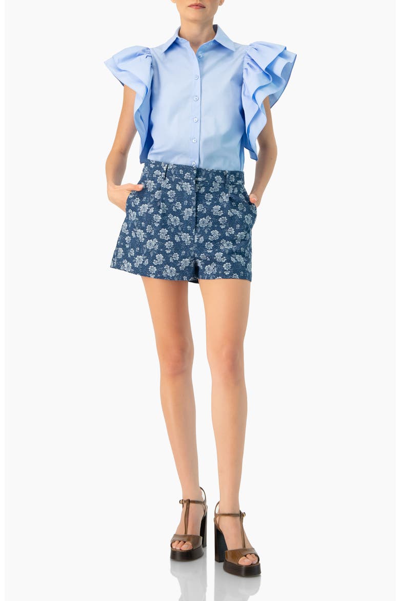 Floral Patterned Denim Shorts, Alternate, color, Navy Blue