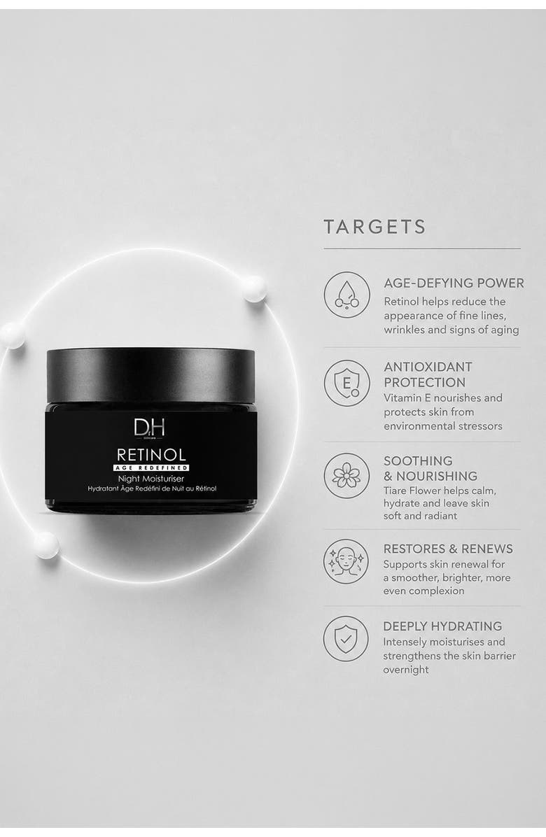 Dr H Retinol Anti-Ageing Night Moisturiser 60ml for Fine Lines & Wrinkles, Loss of Firmness, Alternate, color, White