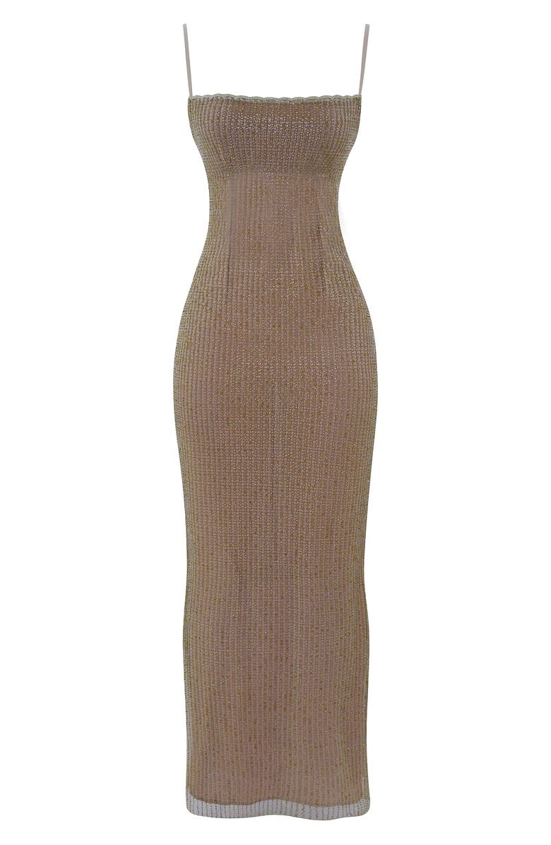 HOUSE OF CB Alondra Beaded Cocktail Dress, Alternate, color, Cafe Au Lait/ Olive Gold