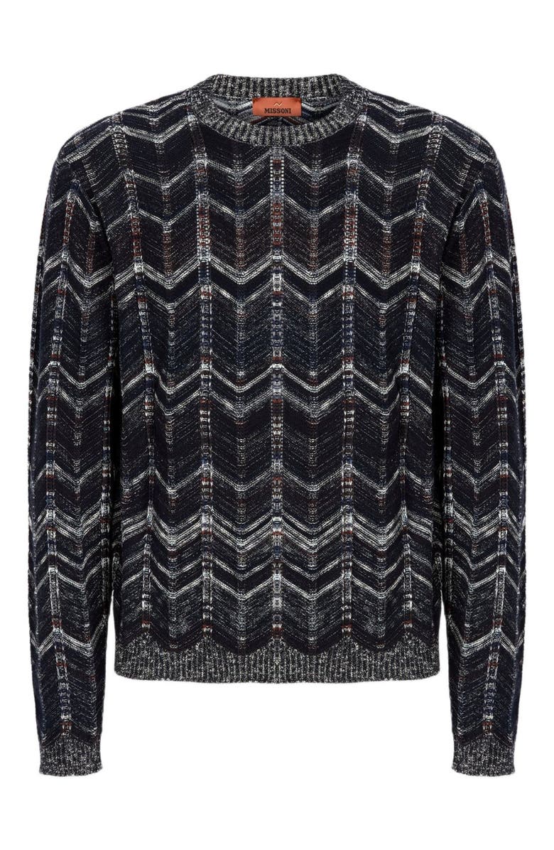 Missoni Crew-neck Cotton Chevron Pullover With Ribbed Trims, Alternate, color, Blue