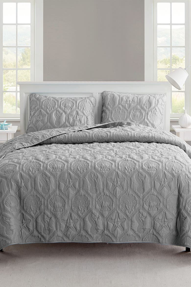 Shore Embossed Quilt Set - Queen, Alternate, color, GREY