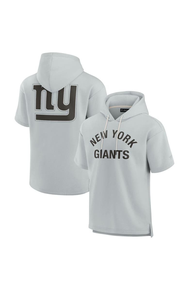 Fanatics Signature Unisex Fanatics Signature Gray New York Giants Super Soft Fleece Short Sleeve Hoodie, Main, color, 