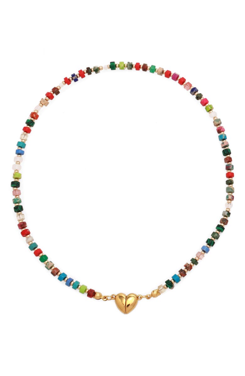 Petit Moments Celeste Beaded Heart Clasp Necklace, Main, color, 