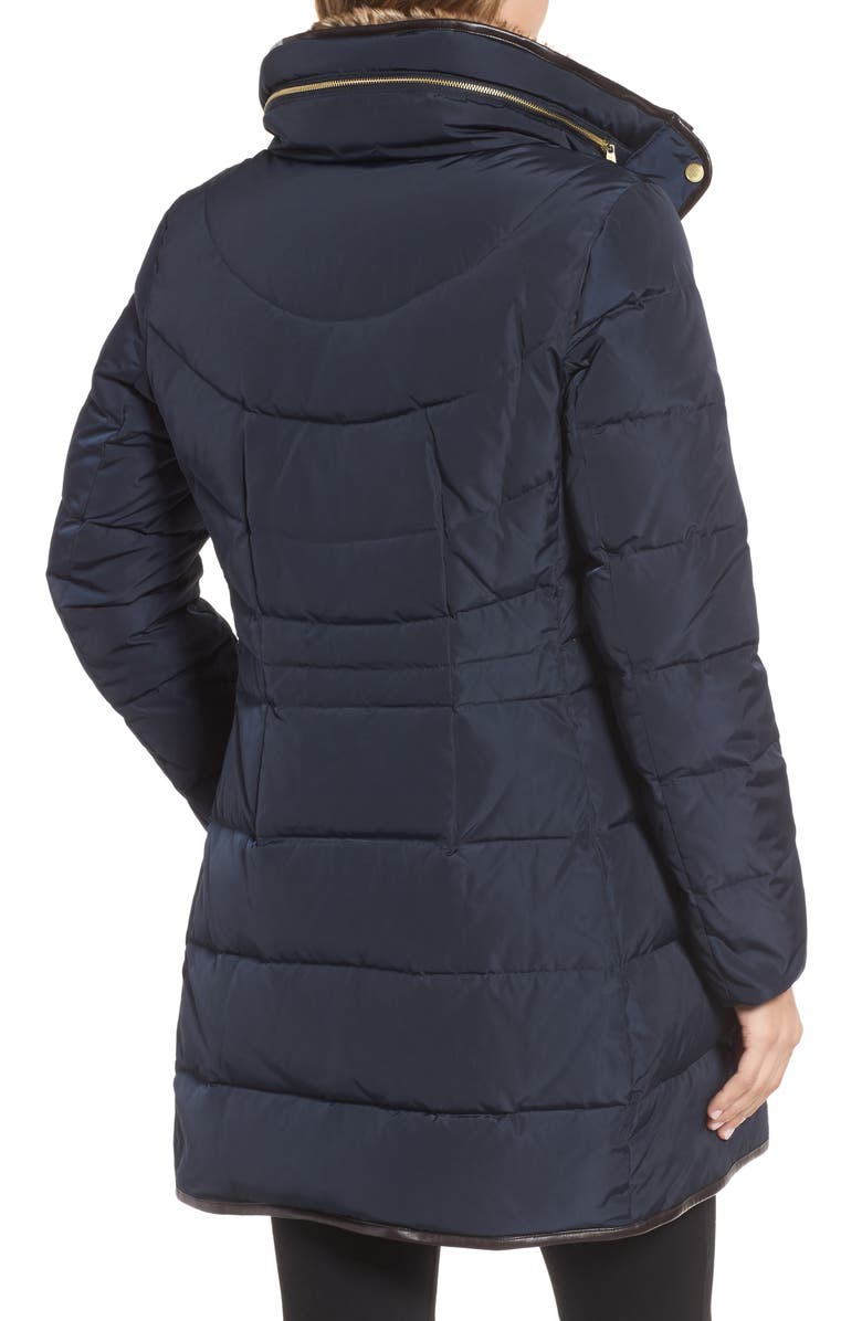 Cole Haan Quilted Down & Feather Fill Jacket with Faux Fur Trim, Alternate, color, Navy
