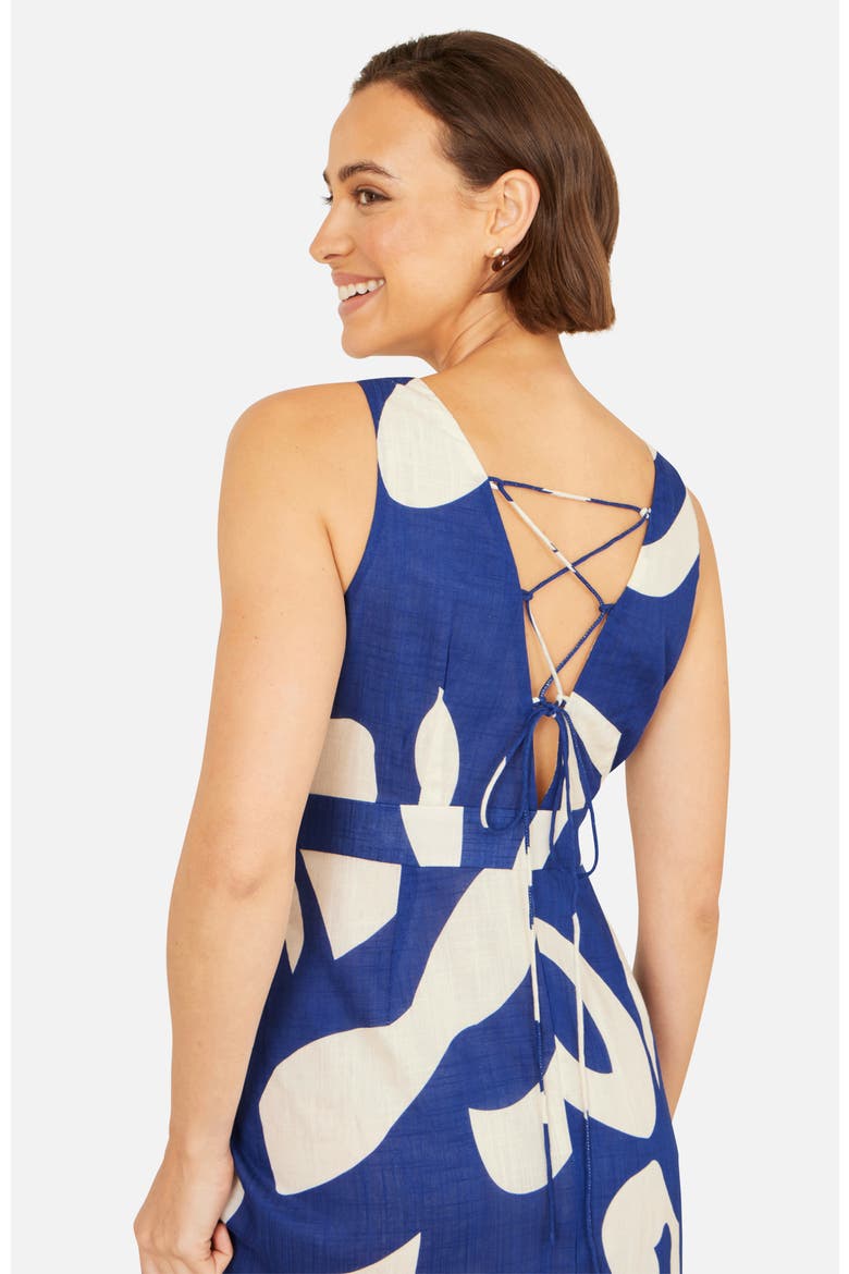 Cotton Abstract Print Maxi Dress, Alternate, color, Navy