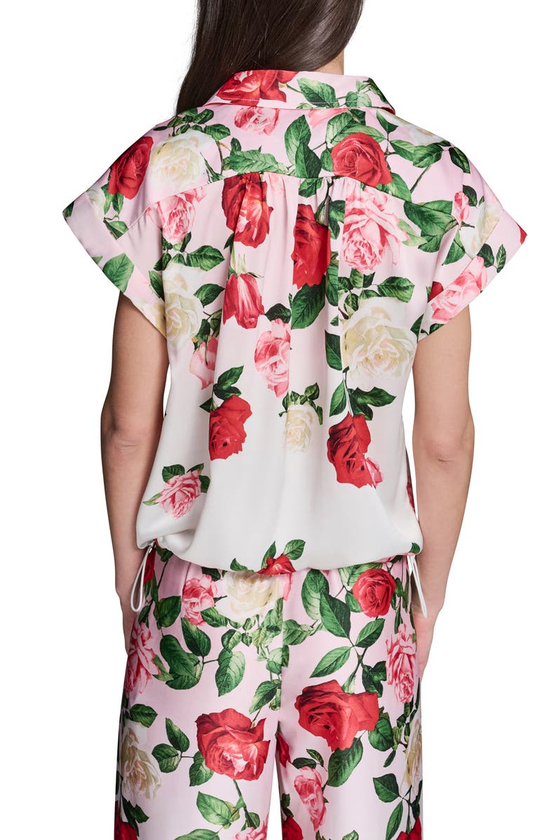 KARL LAGERFELD PARIS Placed Floral Satin Button-Up Shirt, Alternate, color, Cornelia Rose/ Sft Wht Multi