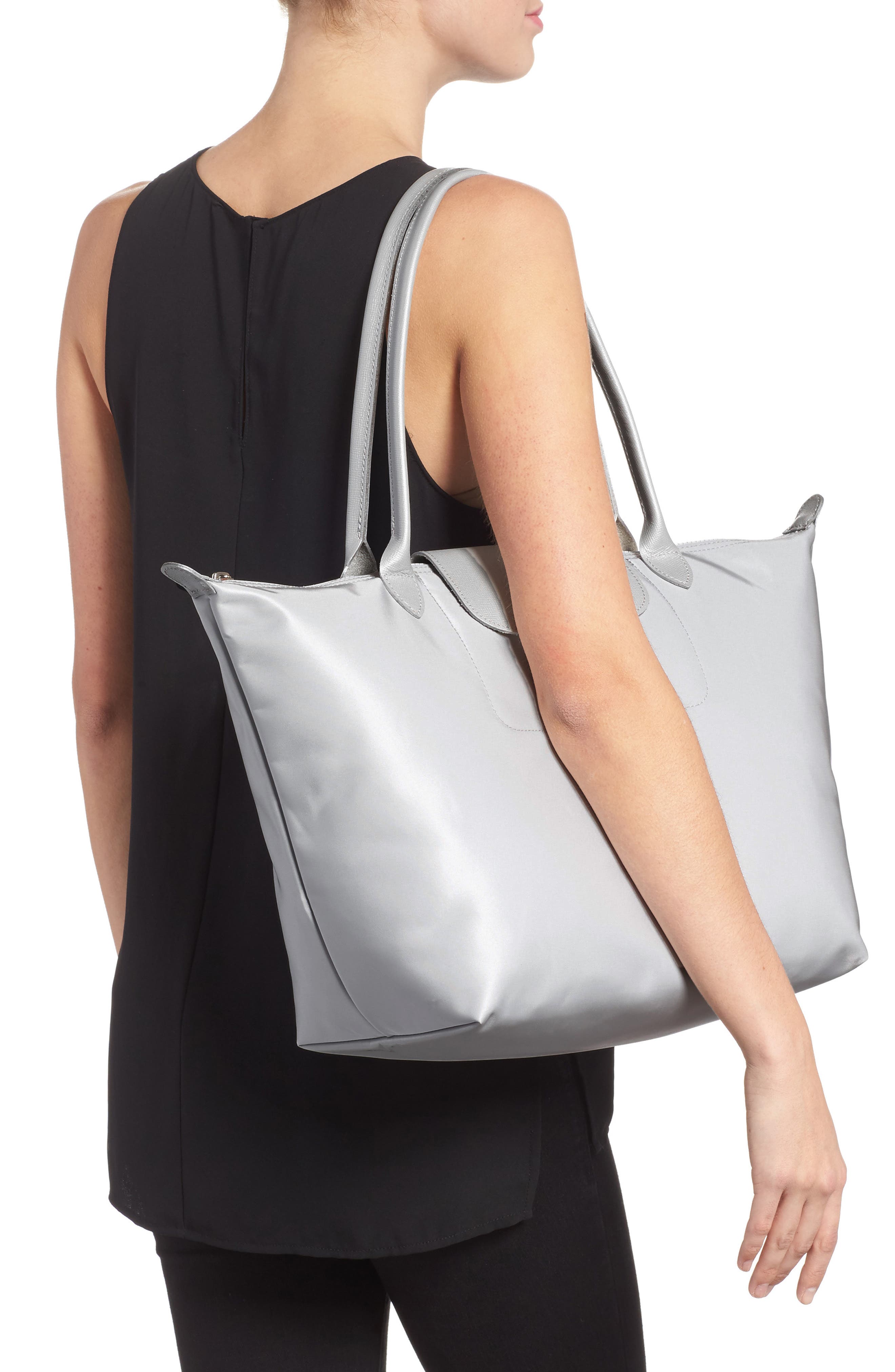 'Large Le Pliage Neo' Nylon Tote, Alternate, color, SILVER
