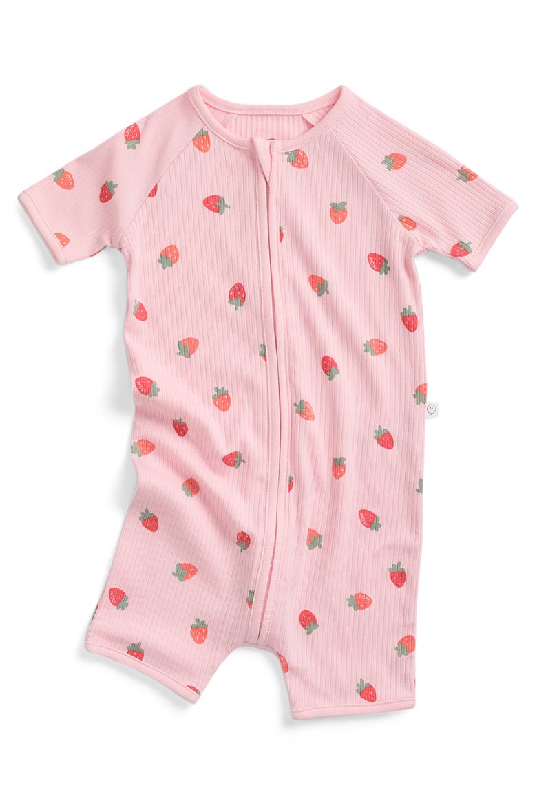 Printed Ribbed Summer Zip-Up Sleepsuit, Main, color, Strawberry Crystal Rose