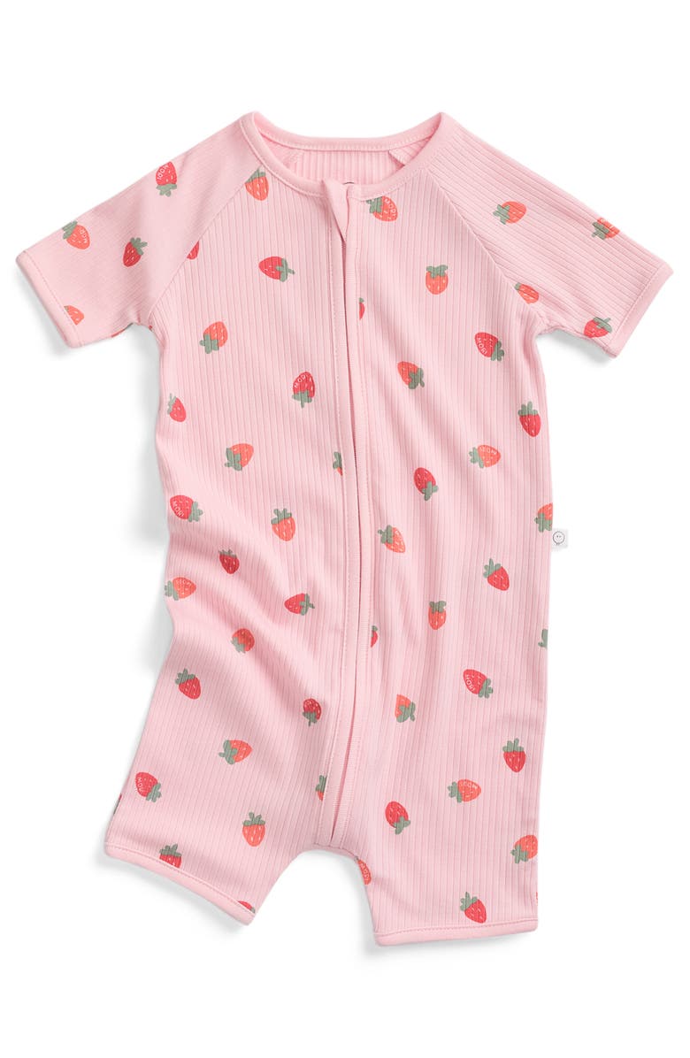 MORI Printed Ribbed Summer Zip-Up Sleepsuit, Main, color, Strawberry Crystal Rose