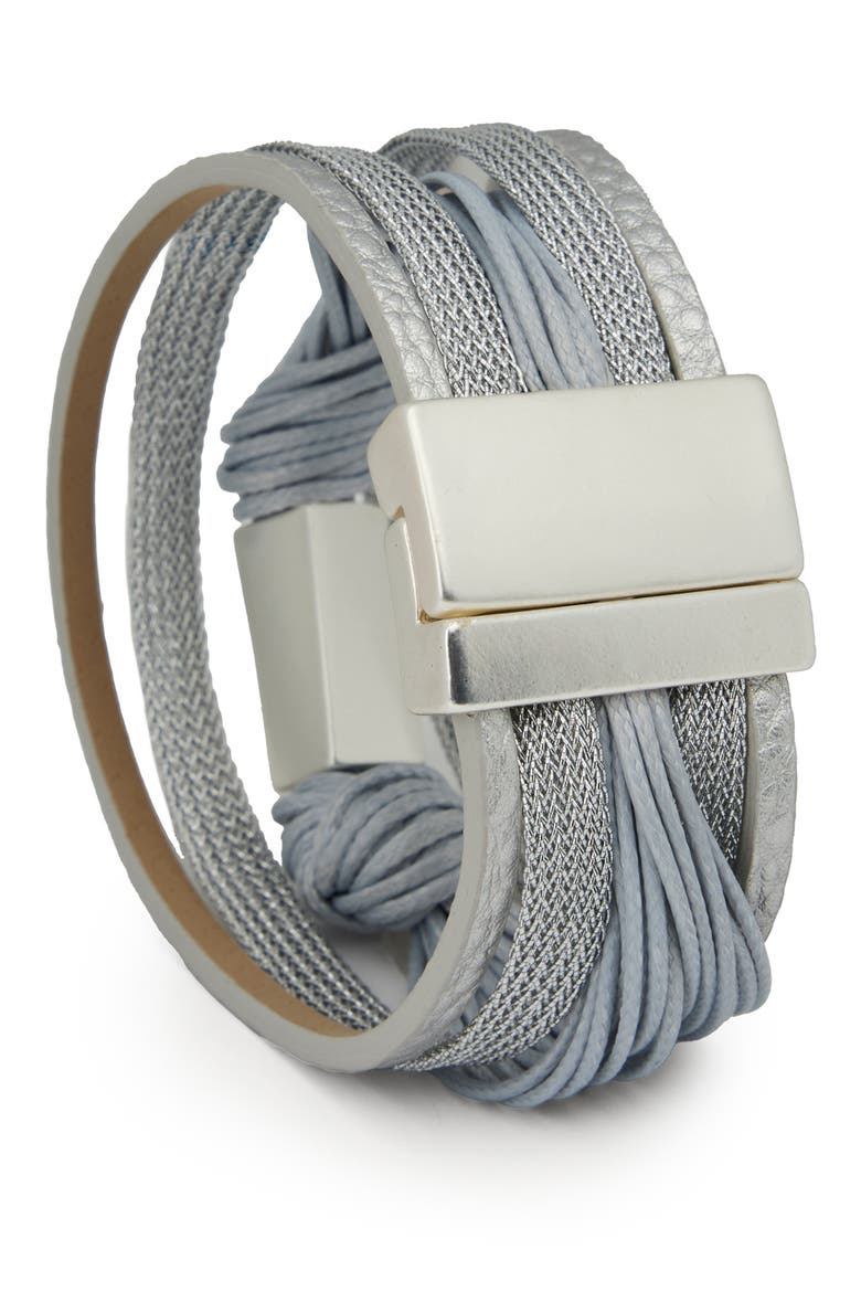 Knotted Cord & Faux Leather Multistrand Bracelet, Alternate, color, SILVER