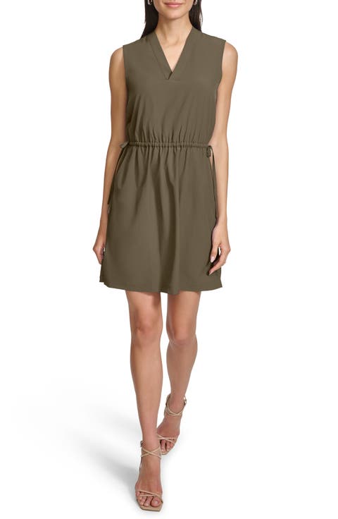 Sleeveless Drawstring Waist Sheath Dress