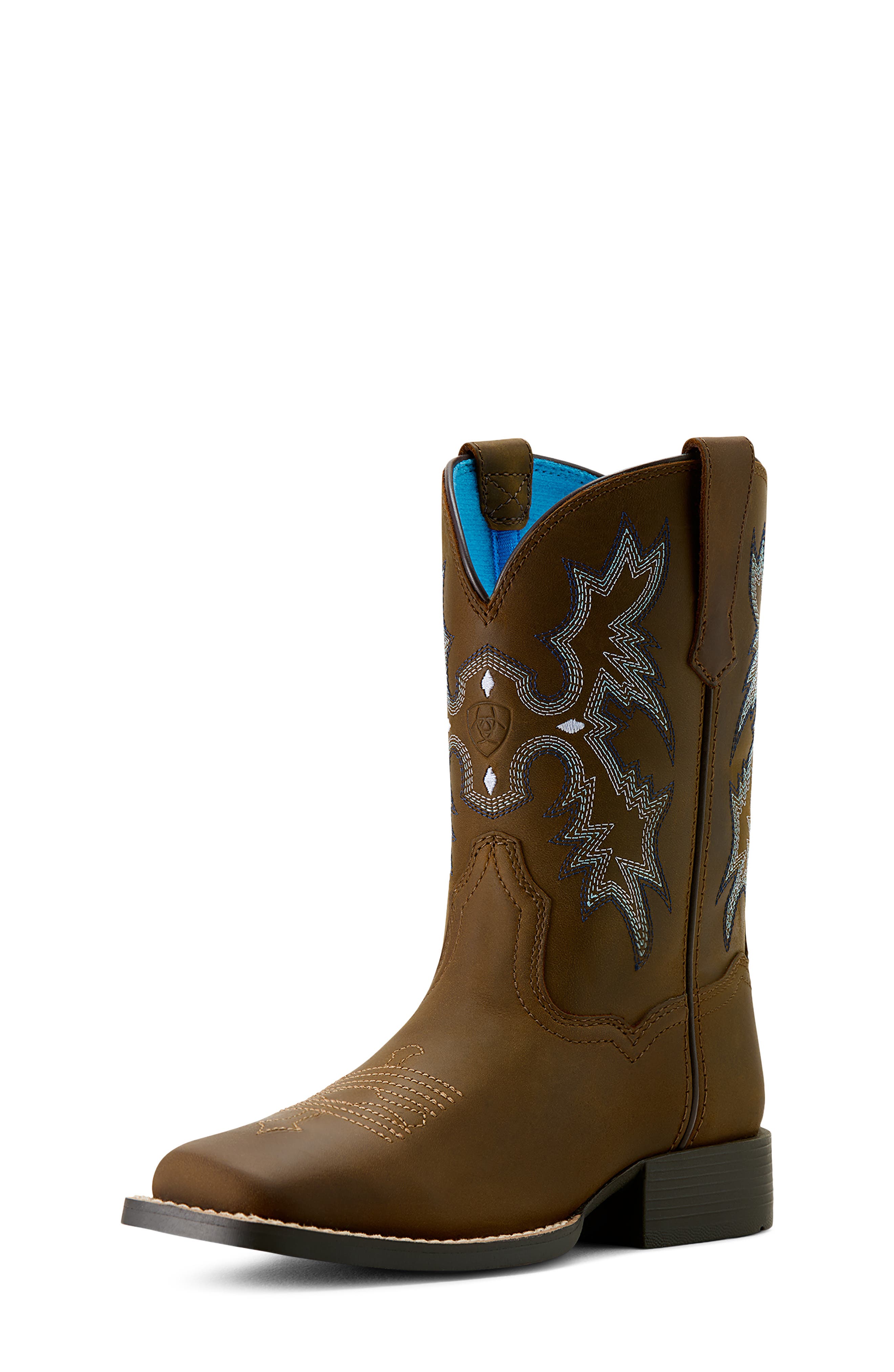 Ariat Kids' Tombstone Wide Square Toe Western Boot, Alternate, color, Distressed Brown